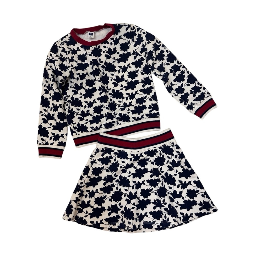 Janie and Jack Girls Floral 2 Piece Pullover Skirt Set Navy Ivory Size 4